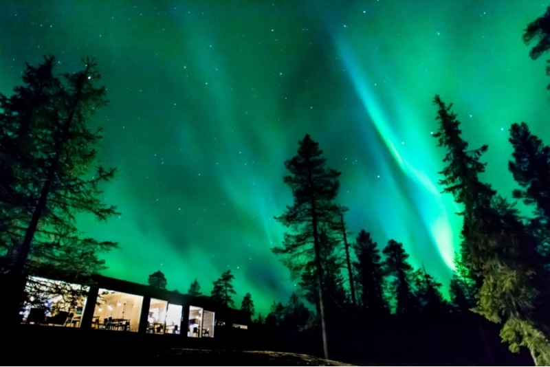 Проживание в номере со стеклянными стенами в отеле Arctic Skylight Lodge.