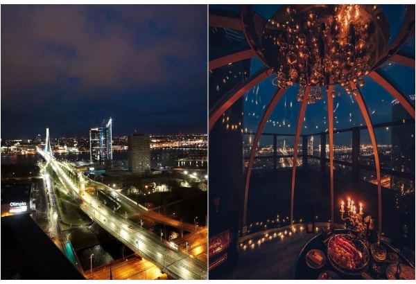 Обед или ужин при свечах в Skyhouse Igloo на 23-м этаже для 4 человек