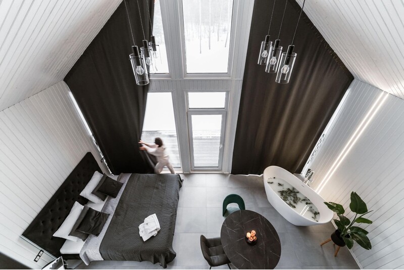 Darba dienu atpūta „Sniegi Design Cabin“ ar saunu un džakuzi