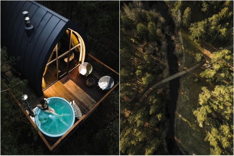Nakšņošana „Jungle SPA“ bungalo 4 metrus virs zemes un karstais kubls