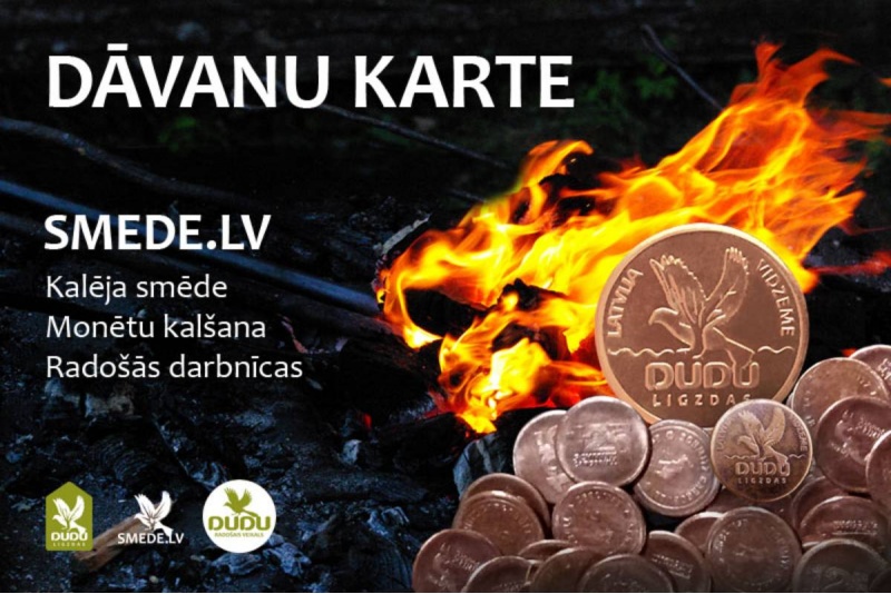 Подарочная карта SMEDE.LV для чеканки монет, кузнечной мастерской, творческой мастерской